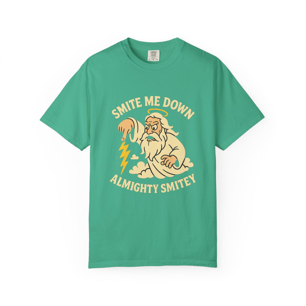 Almighty Smitey T-Shirt — Funny Zeus Cartoon ‘Smite Me Down’ Graphic Tee