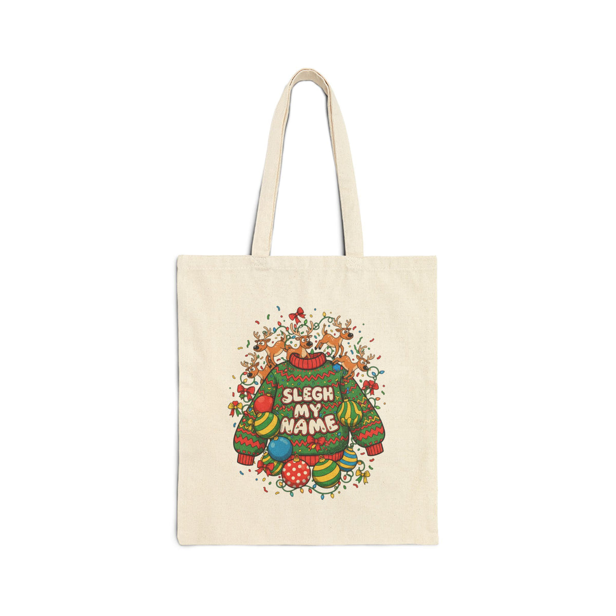 Sleigh My Name funny ugly Christmas sweater tote | ugly party sweatshirt vibe, novelty holiday knit