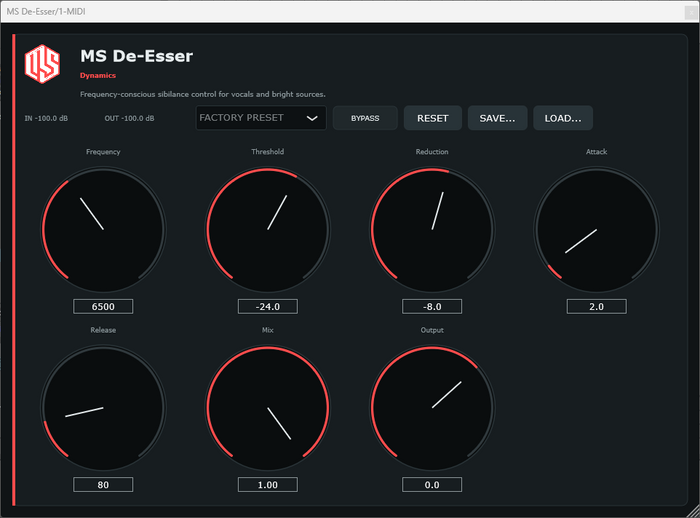 MS De-Esser - Sibilance Control VST3 Plugin