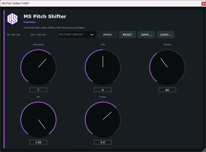MS Pitch Shifter - Pitch Shifting VST3 Plugin